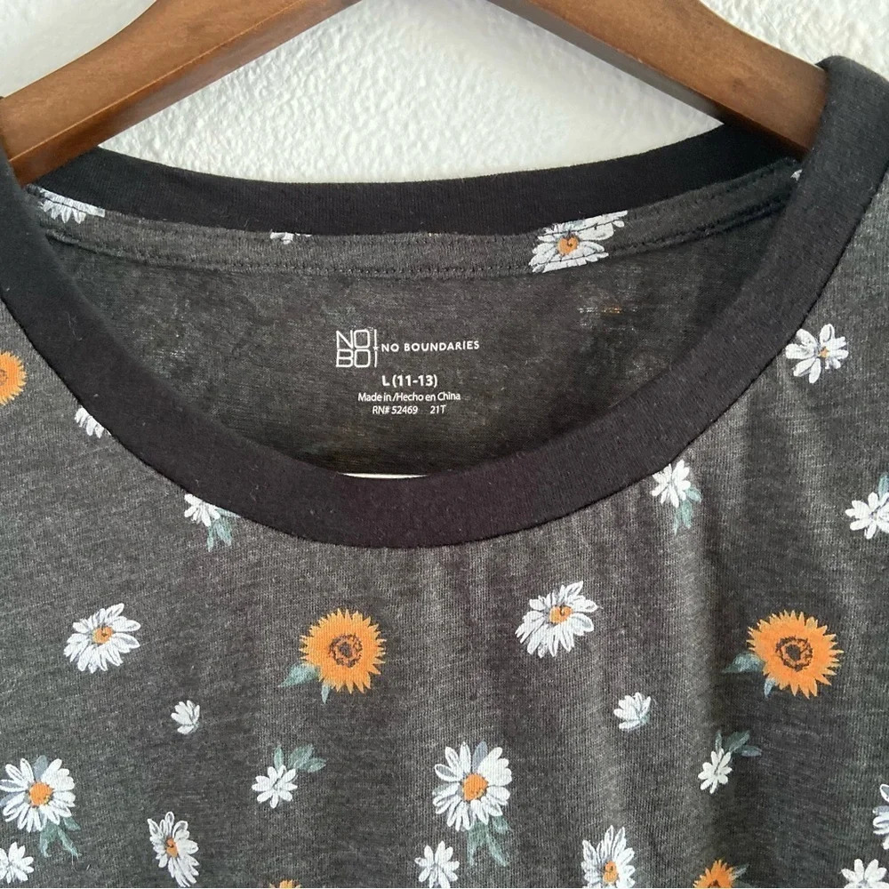 Floral Ringer Tee Charcoal Short Sleeve Girls Juniors Crop Large (11-13) NEW - Picture 4 of 16